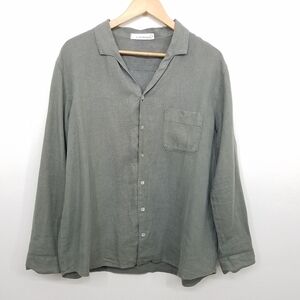 Cut Loose 100% Linen Olive Lagenlook Oversized Button Front Shirt Size Medium
